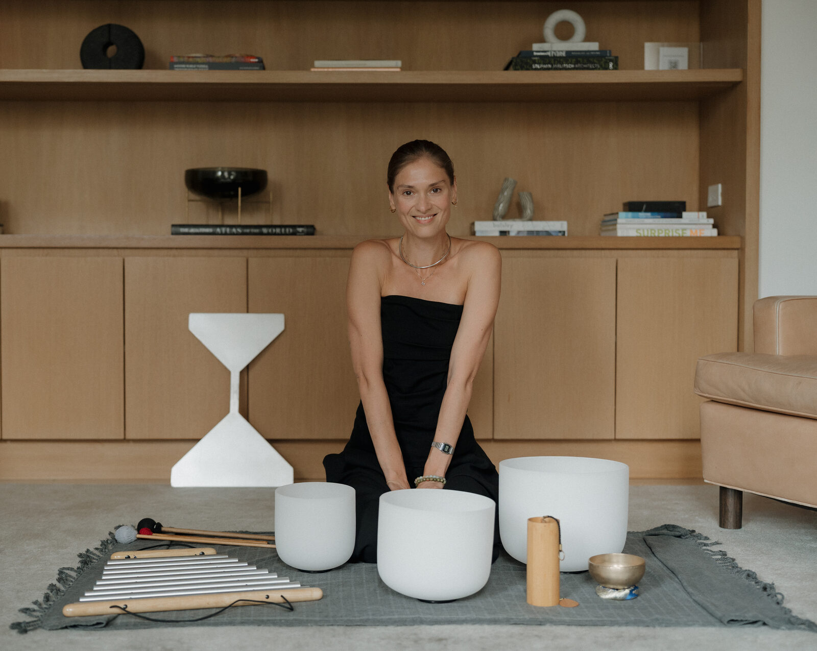 Masha Shakurova with crystal singing bowls